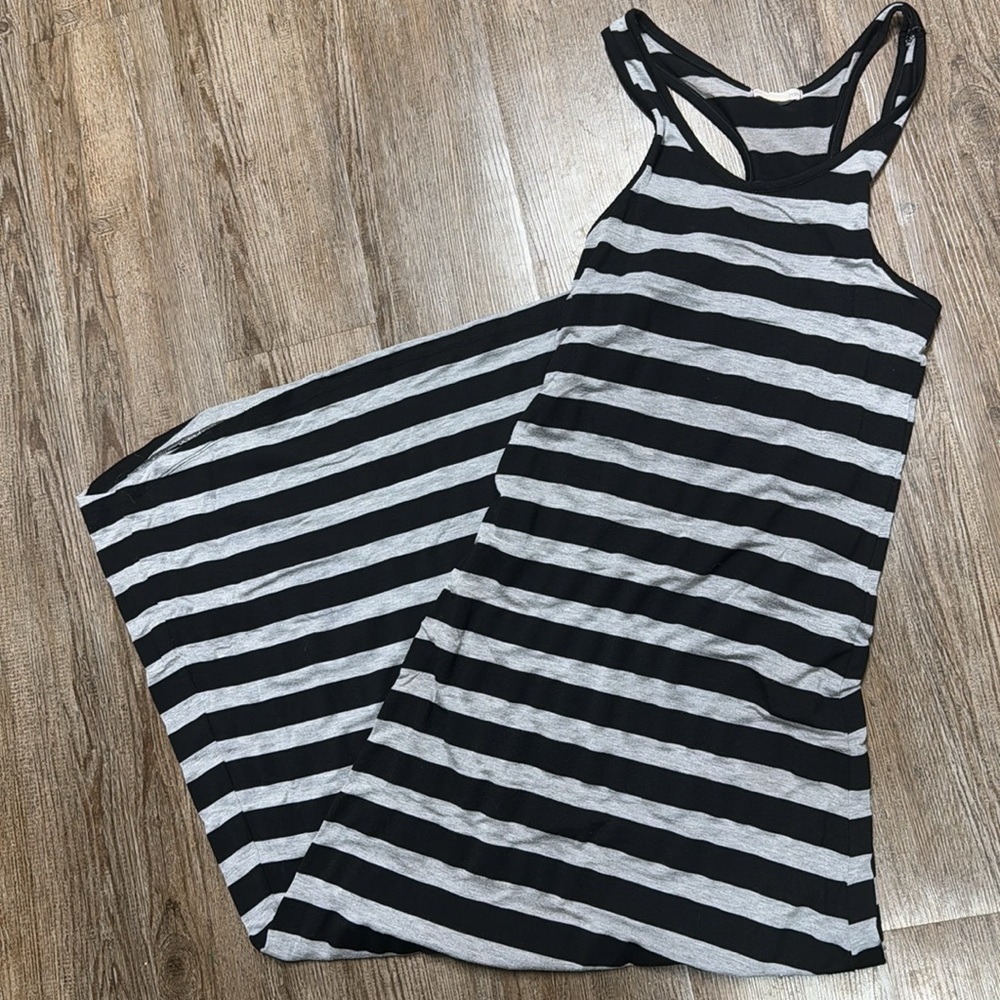Black & Grey Striped Long Dress